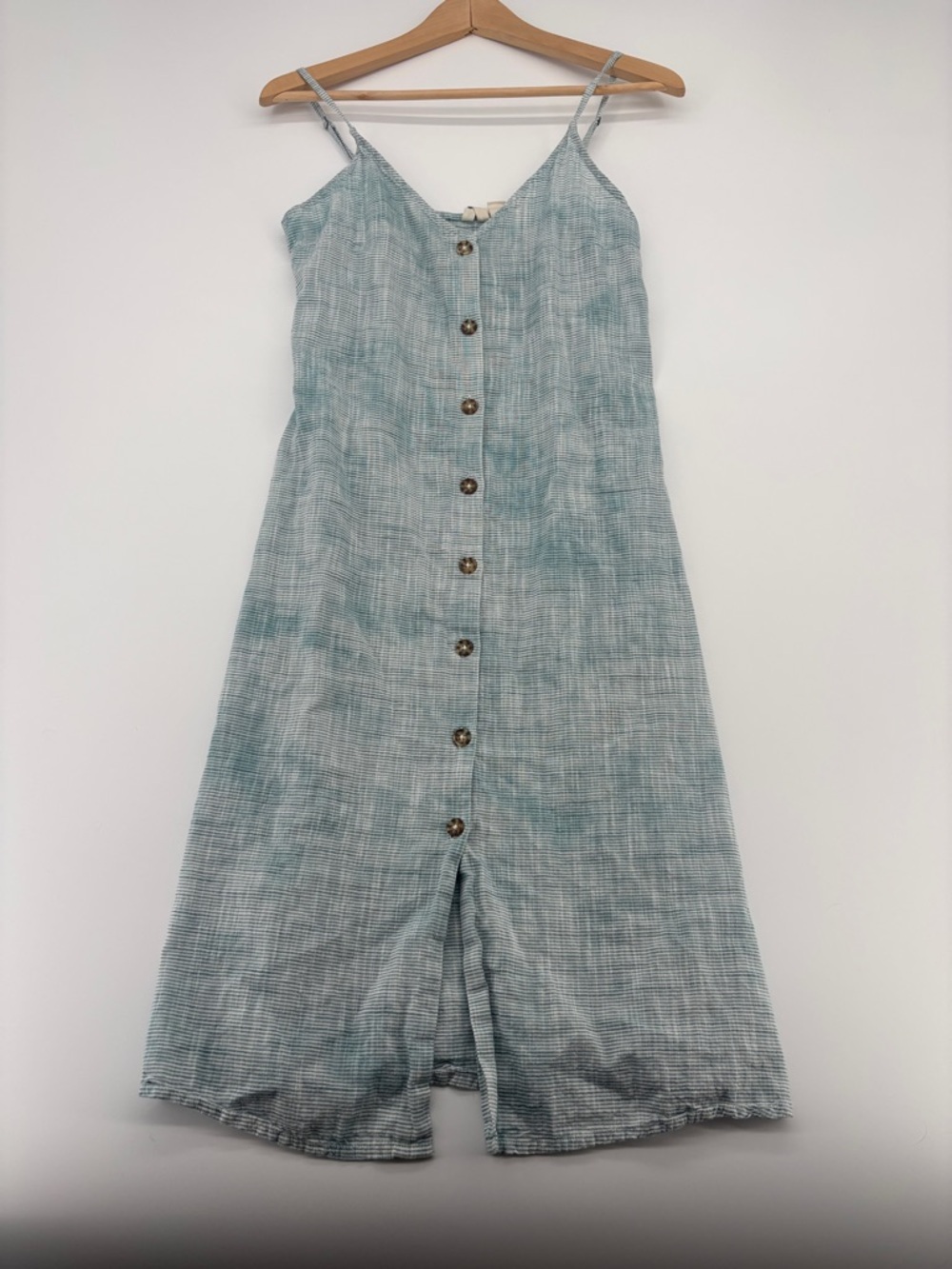 ROXY Wild Ties Button Front Midi Slip Dress Blue Stripe Tie Dye Size Small EUC
